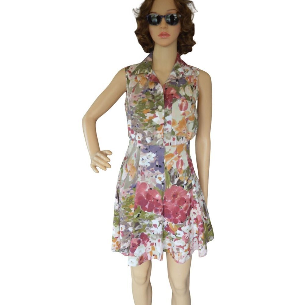 Vintage 90s Anchor Blue Floral Two Piece Set Shorts Blouse Juniors Size Medium